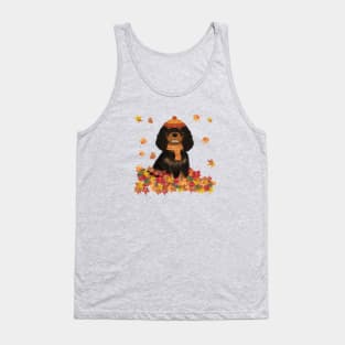 Black and Tan Cavalier in Fall Leave, Cavalier King Charles Spaniel Tank Top